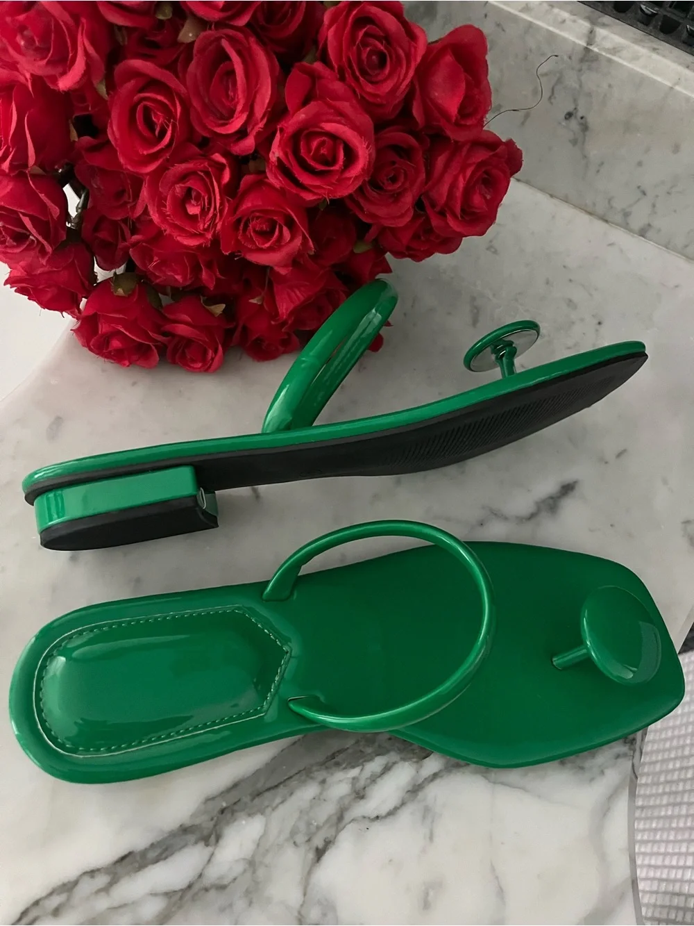 Green Patent sandals